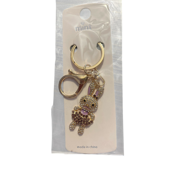 GOLD PLATED BUNNY KEYCHAIN WITH SPARKERS - Picture 1 of 1